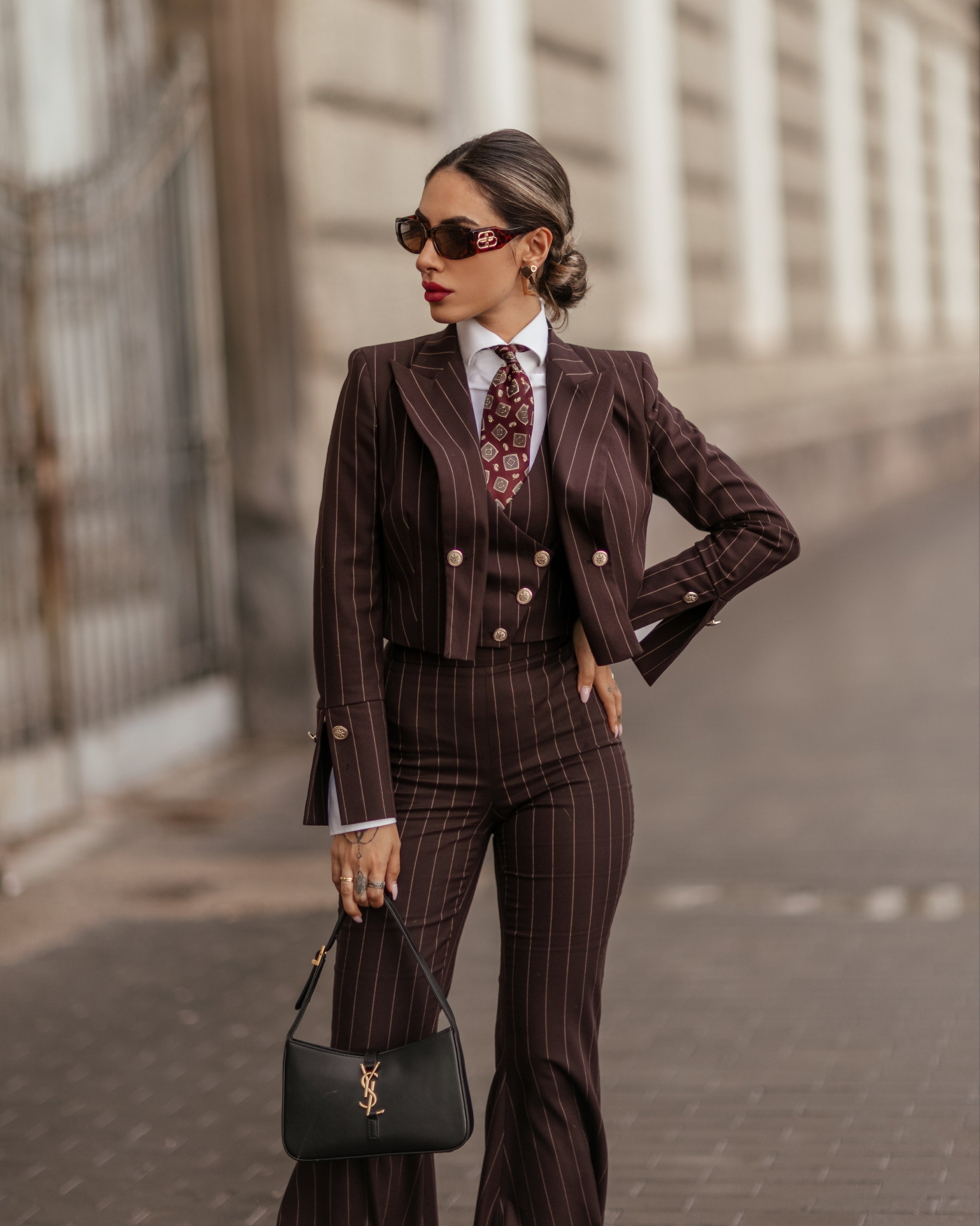 Doppio Petto Abito Testa Di Moro Tailleur Tre Pezzi Jolie Gessato