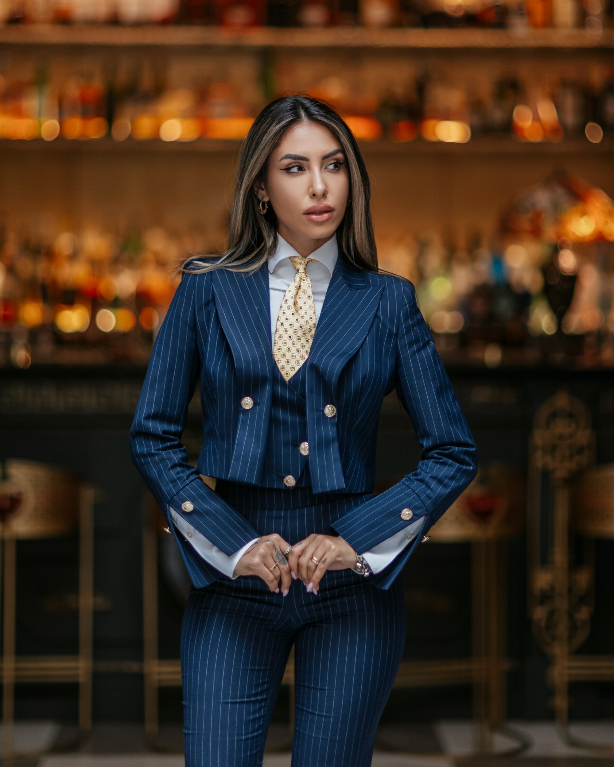 Tailleur tre pezzi Jolie Gessato Blu