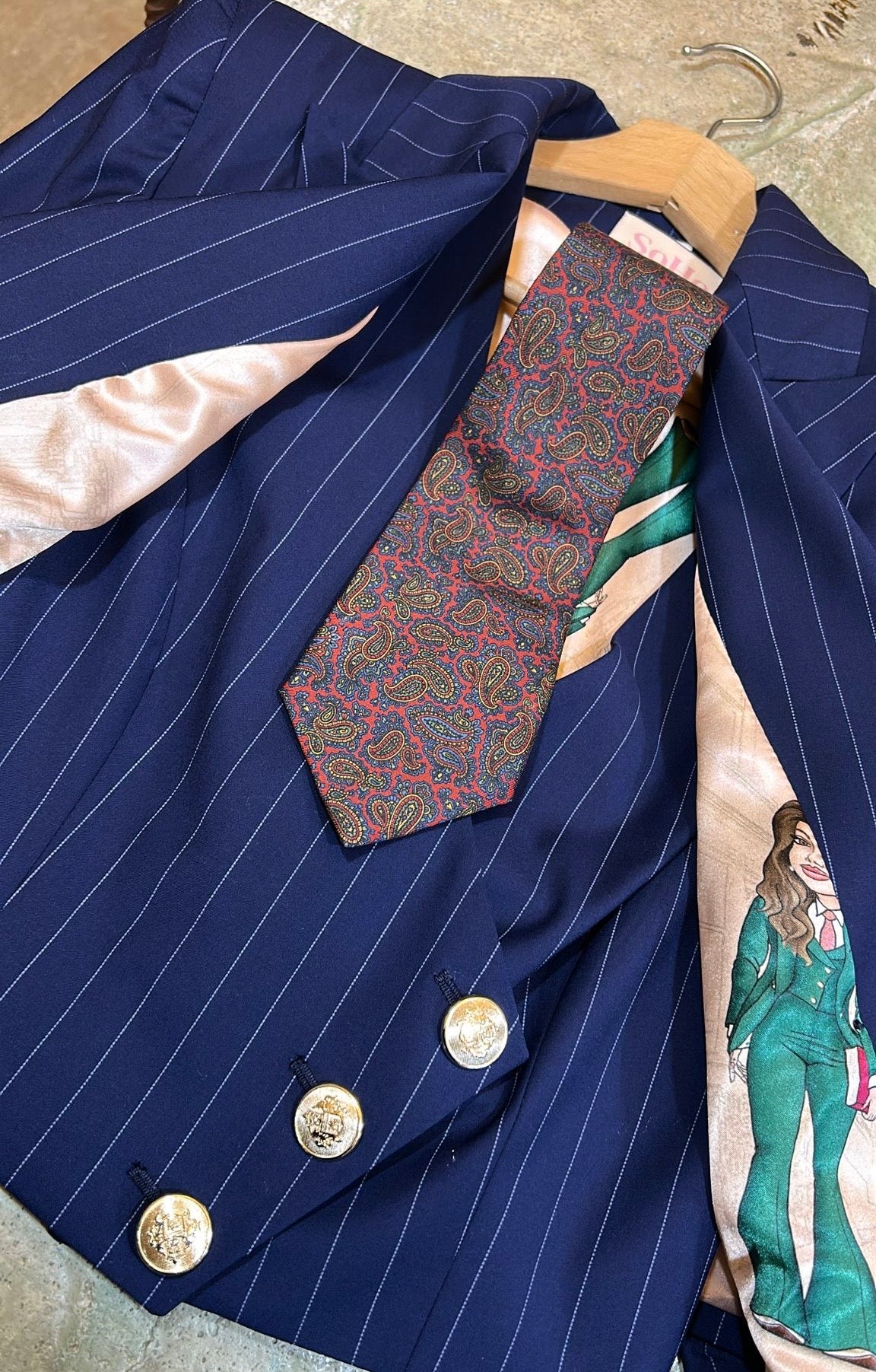 Cravatta fantasia cachemire rossa e blu