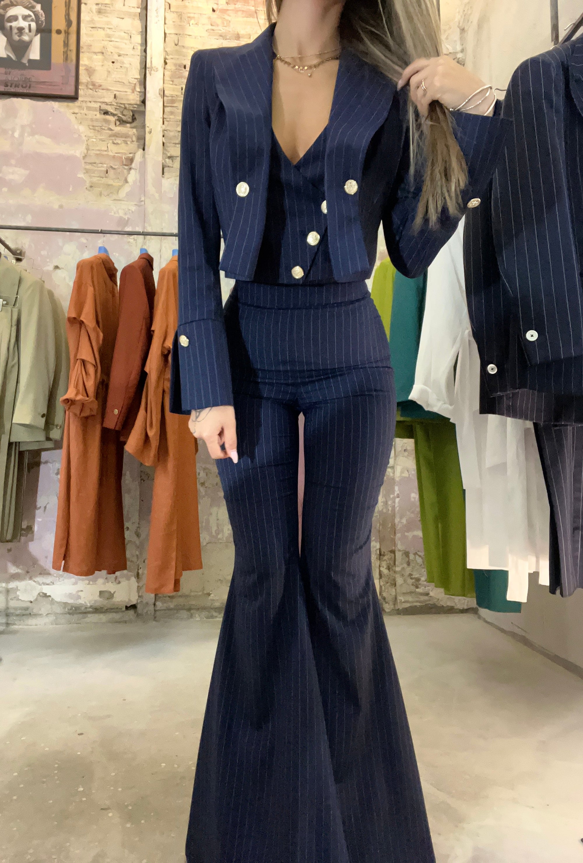 Tailleur tre pezzi Jolie Gessato Blu