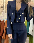 Tailleur tre pezzi Jolie zampa regolare Gessato Blu