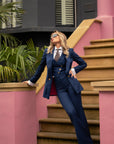 Tailleur tre pezzi Classic Blu cobalto gessato riga marrone