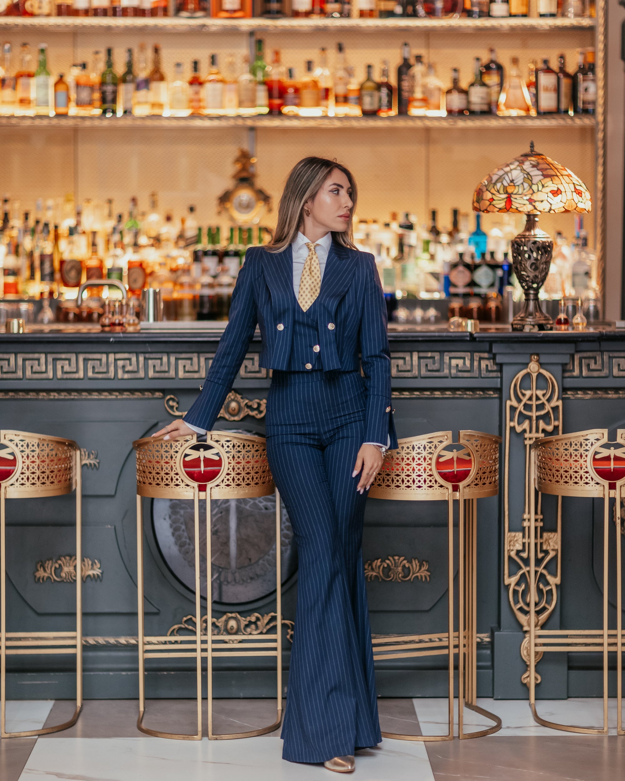 Tailleur tre pezzi Jolie Gessato Blu