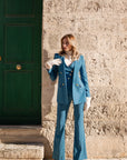 Tailleur tre pezzi Classic gessato blu ottanio chiaro