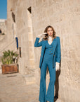 Tailleur tre pezzi Classic gessato blu ottanio chiaro