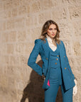 Tailleur tre pezzi Classic gessato blu ottanio chiaro