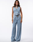 Tailleur tre pezzi gessato azzurro