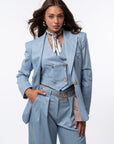 Tailleur tre pezzi gessato azzurro
