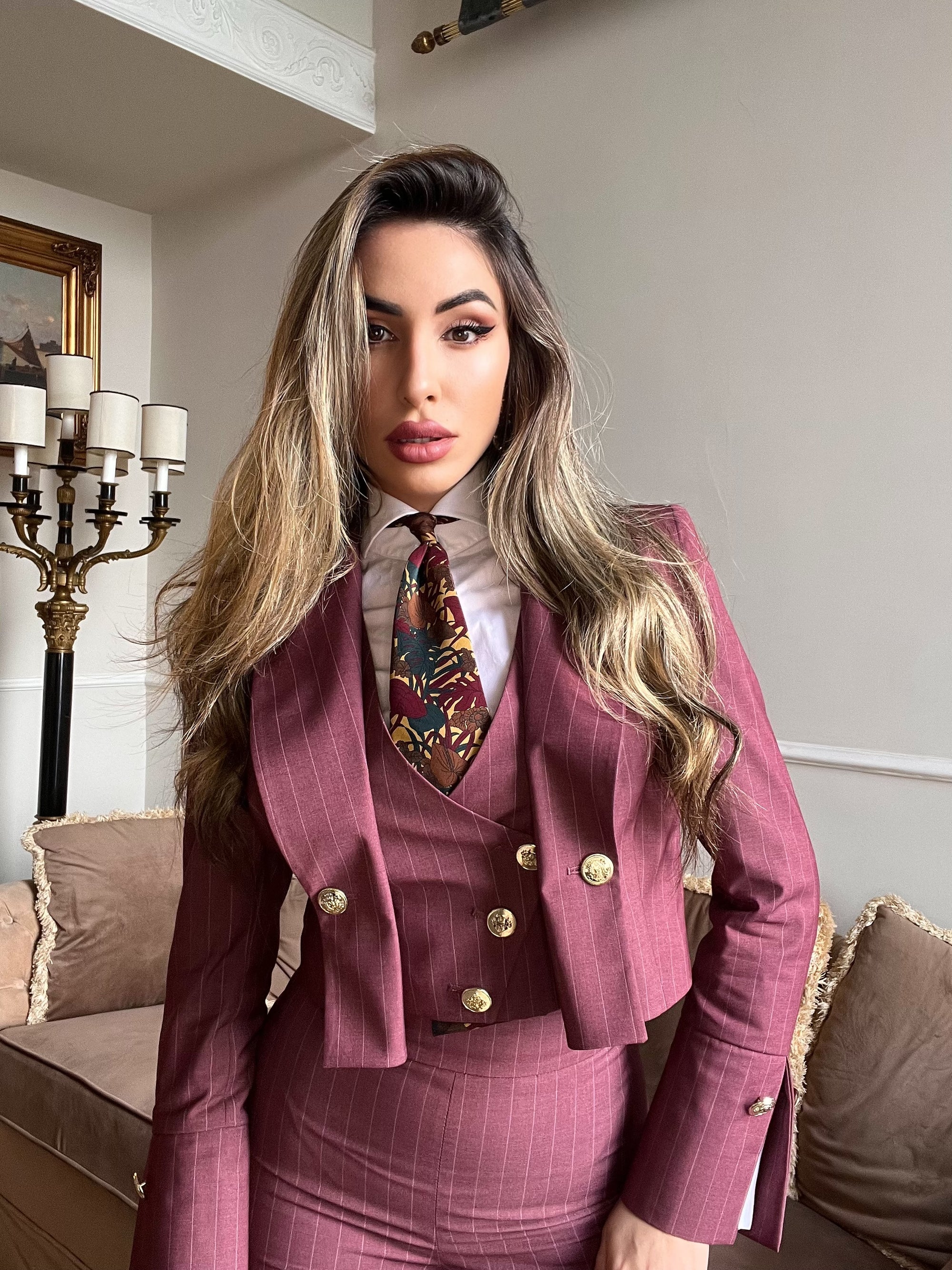 Tailleur tre pezzi Jolie gessato bordeaux chiaro