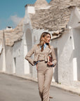 Tailleur tre pezzi Jolie gessato sabbia