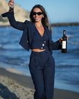 Tailleur tre pezzi Mon amour gessato blu