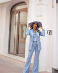 Tailleur tre pezzi Classic azzurro gessato