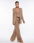 Tailleur tre pezzi lino gessato nocciola