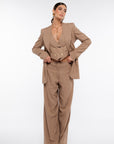 Tailleur tre pezzi lino gessato nocciola