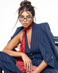 Tailleur Tre Pezzi Ilaria Blu Gessato