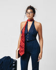 Tailleur Tre Pezzi Ilaria Blu Gessato