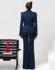 Tailleur Tre Pezzi Ilaria Blu Gessato