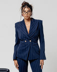 Tailleur Tre Pezzi Ilaria Blu Gessato