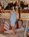Tailleur Laura Azzurro Gessato