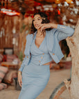 Tailleur Laura Azzurro Gessato