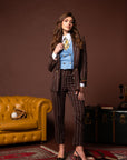 Tre pezzi New York Marrone gessato celeste
