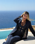 Tailleur tre pezzi lino gessato Blu