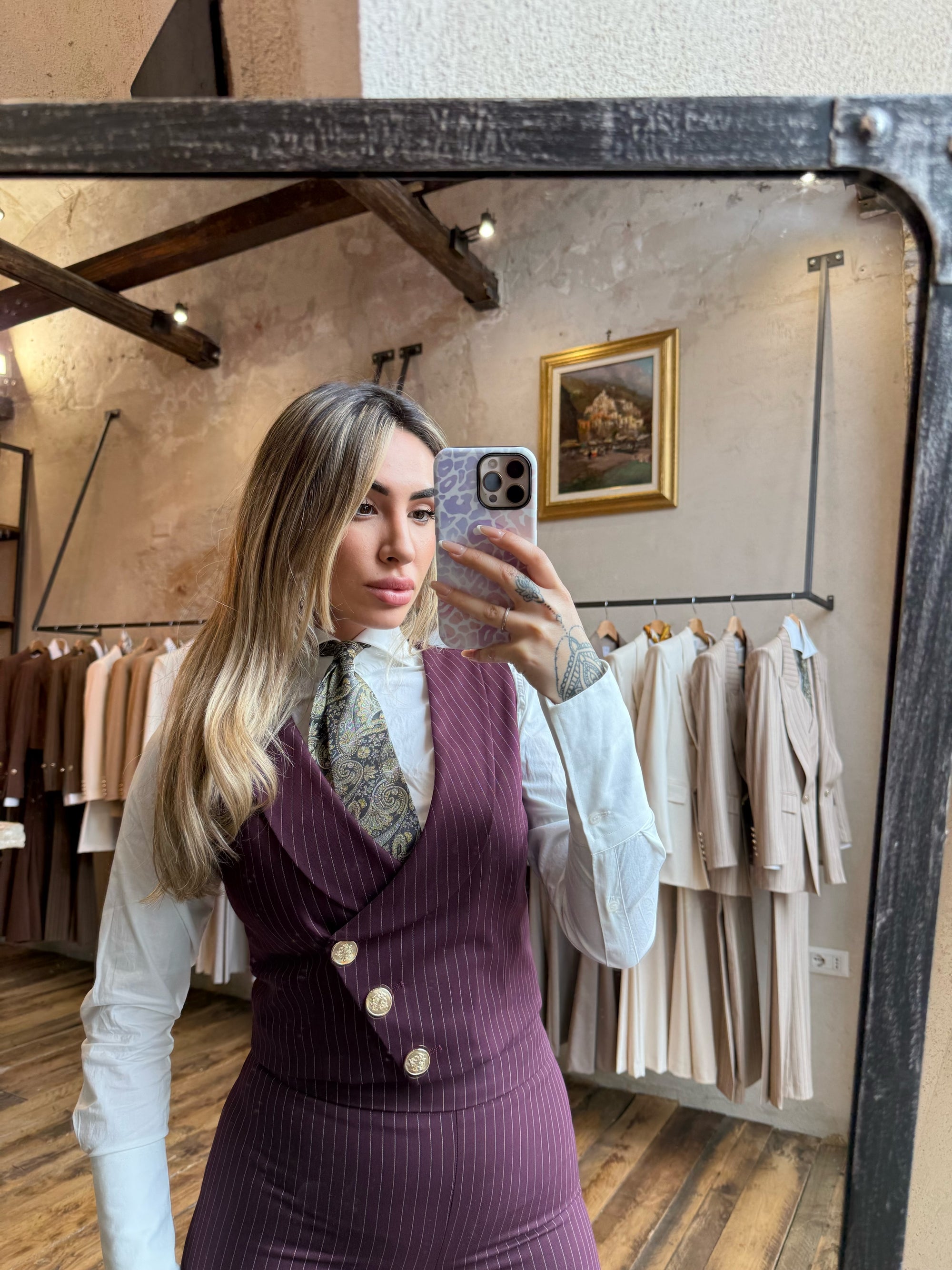 Tailleur tre pezzi new Jolie Bordeaux gessato