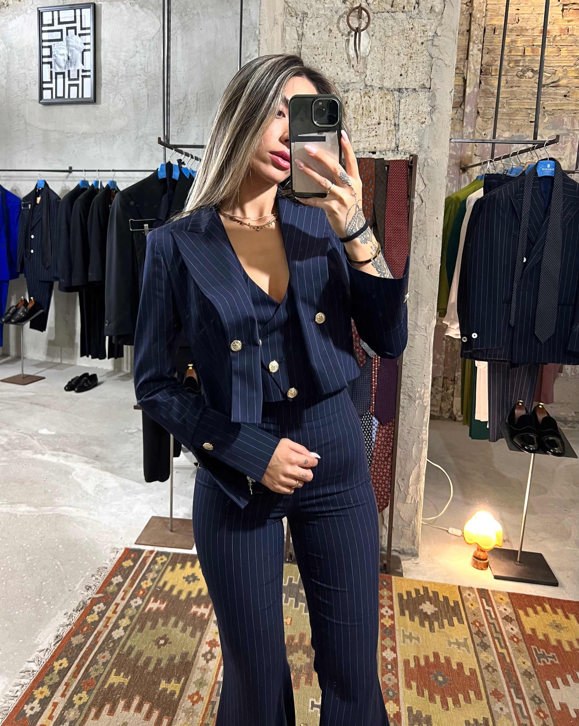 Tailleur tre pezzi Jolie Gessato Blu