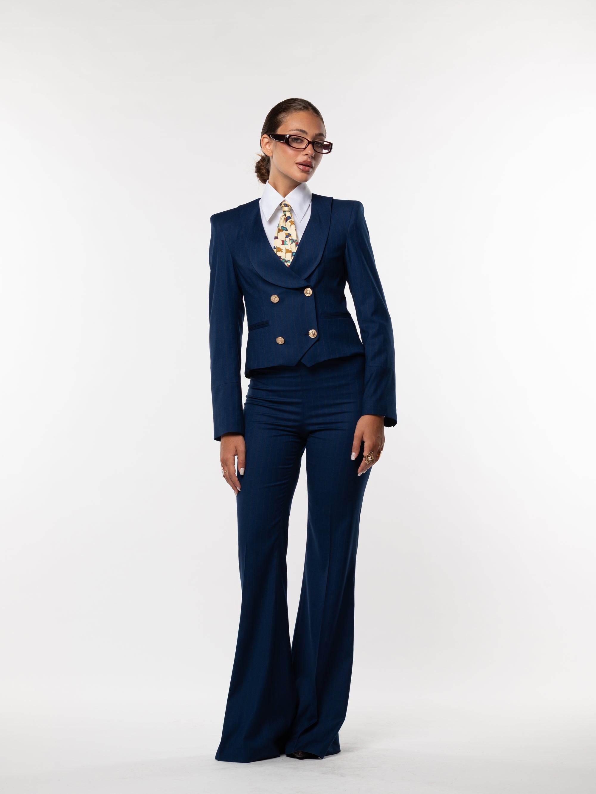 Tailleur Cleopatra gessato Blu cobalto