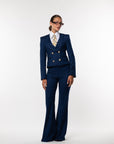 Tailleur Cleopatra gessato Blu cobalto