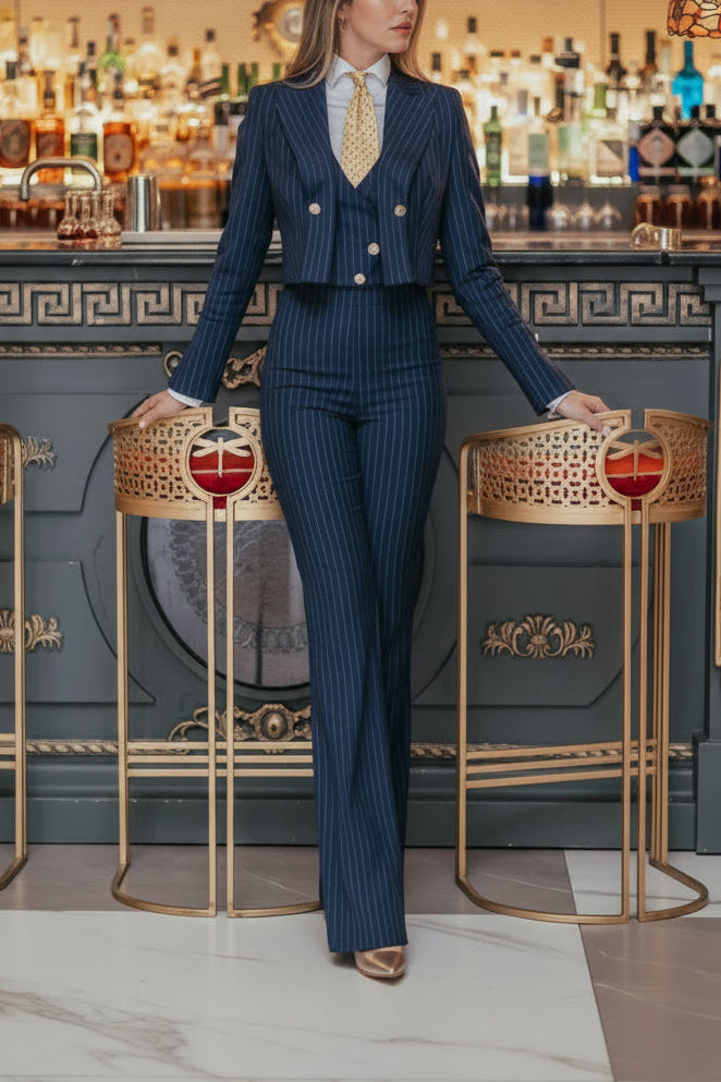 Tailleur tre pezzi Jolie zampa regolare Gessato Blu