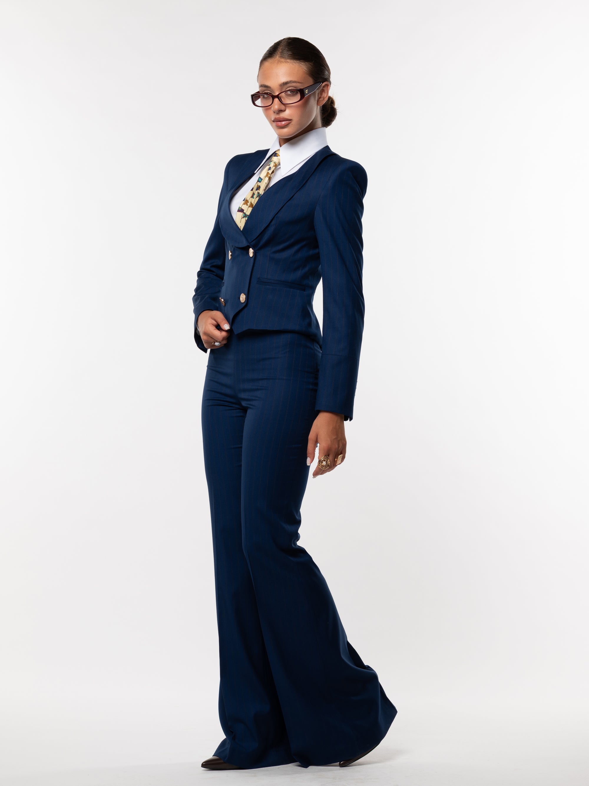 Tailleur Cleopatra gessato Blu cobalto