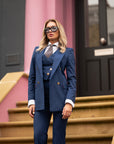 Tailleur tre pezzi Classic Blu cobalto gessato riga marrone