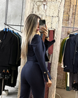 Tailleur tre pezzi Jolie zampa regolare Gessato Blu
