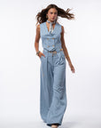 Tailleur tre pezzi gessato azzurro