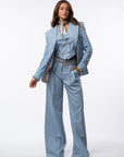 Tailleur tre pezzi gessato azzurro
