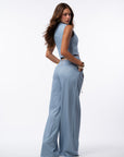 Tailleur tre pezzi gessato azzurro