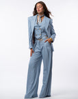 Tailleur tre pezzi gessato azzurro