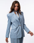 Tailleur tre pezzi gessato azzurro