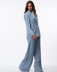 Tailleur tre pezzi gessato azzurro