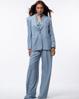 Tailleur tre pezzi gessato azzurro