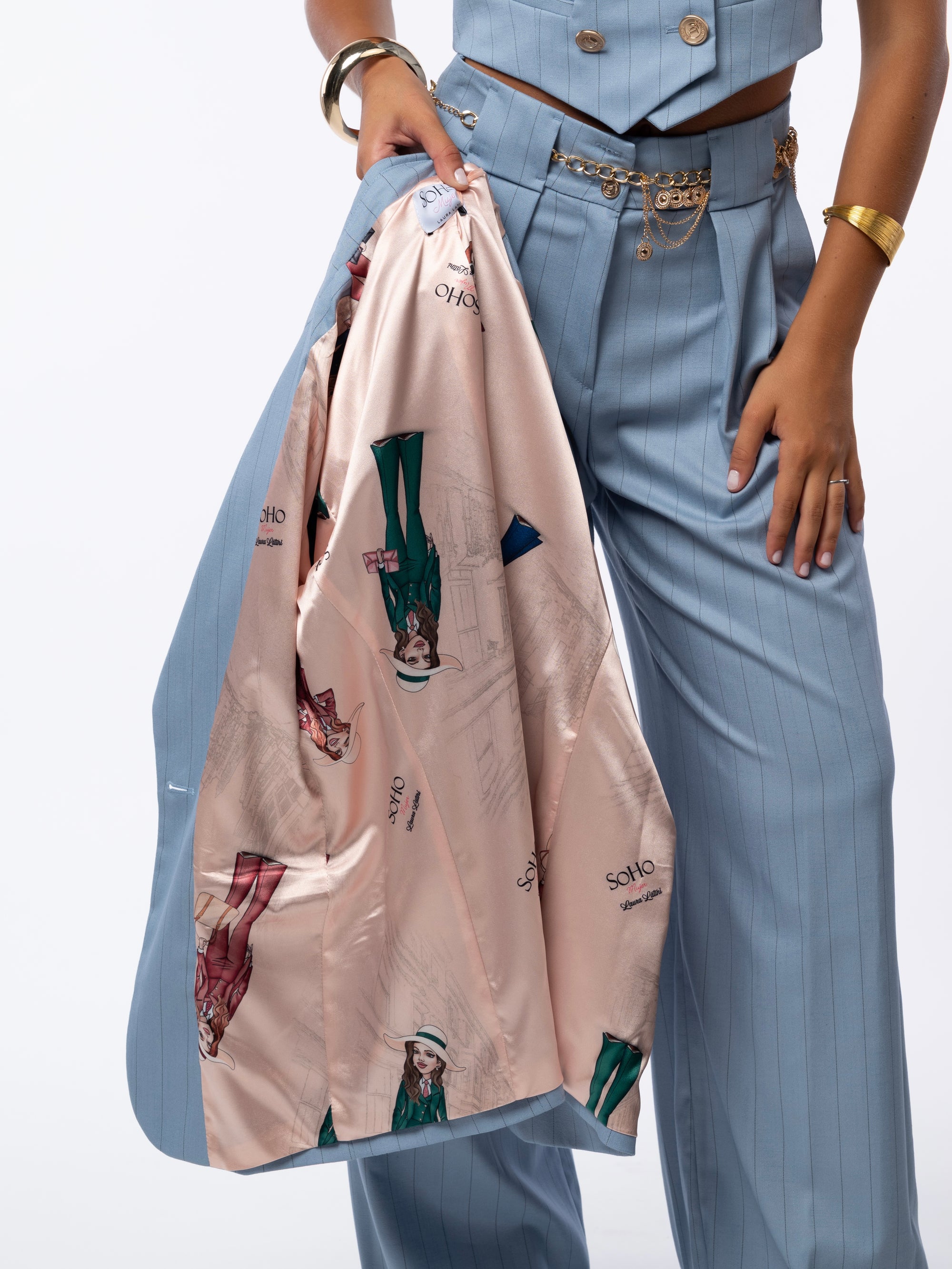 Tailleur tre pezzi gessato azzurro