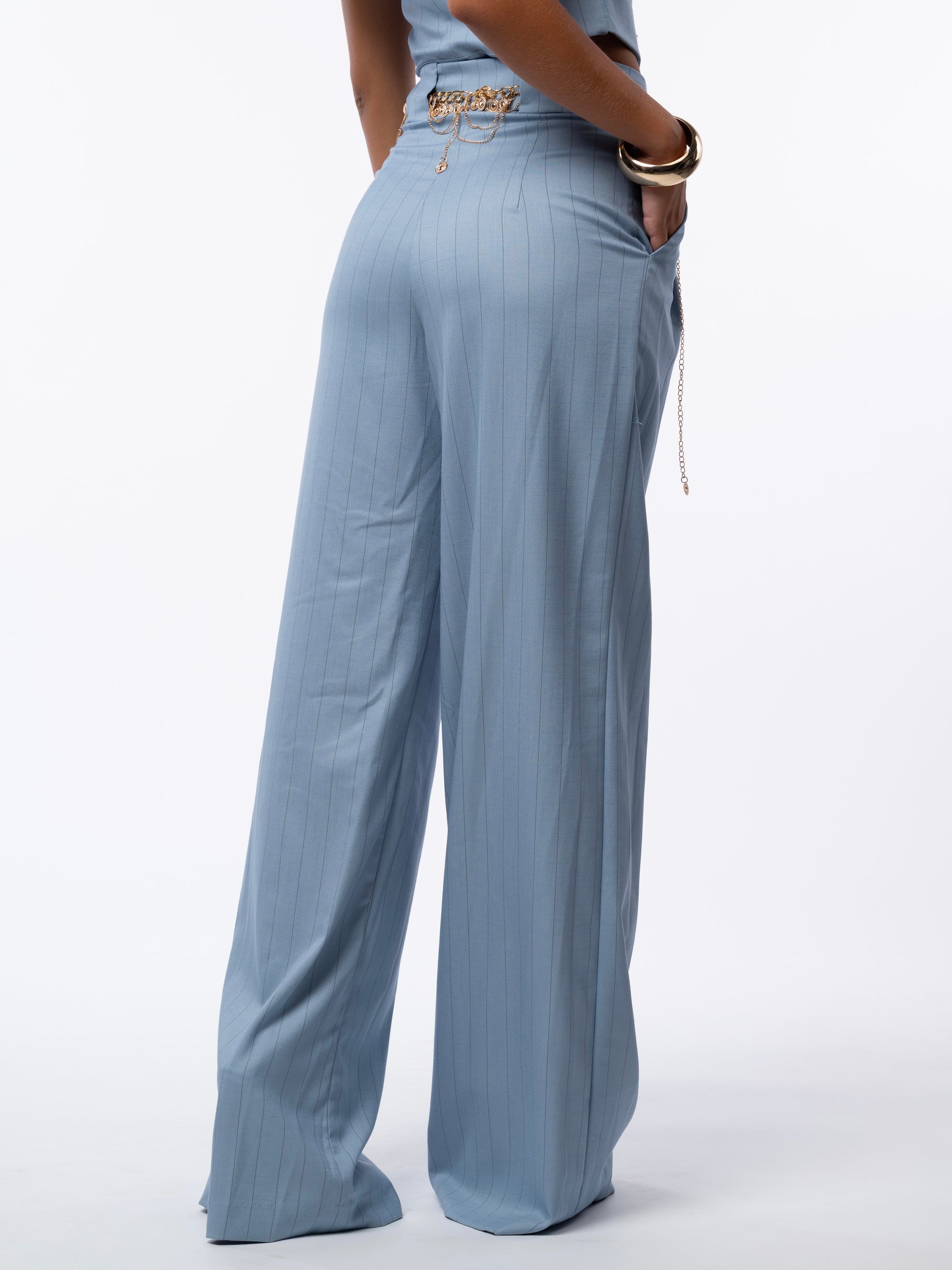 Tailleur tre pezzi gessato azzurro
