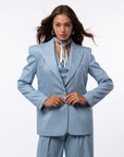 Tailleur tre pezzi gessato azzurro