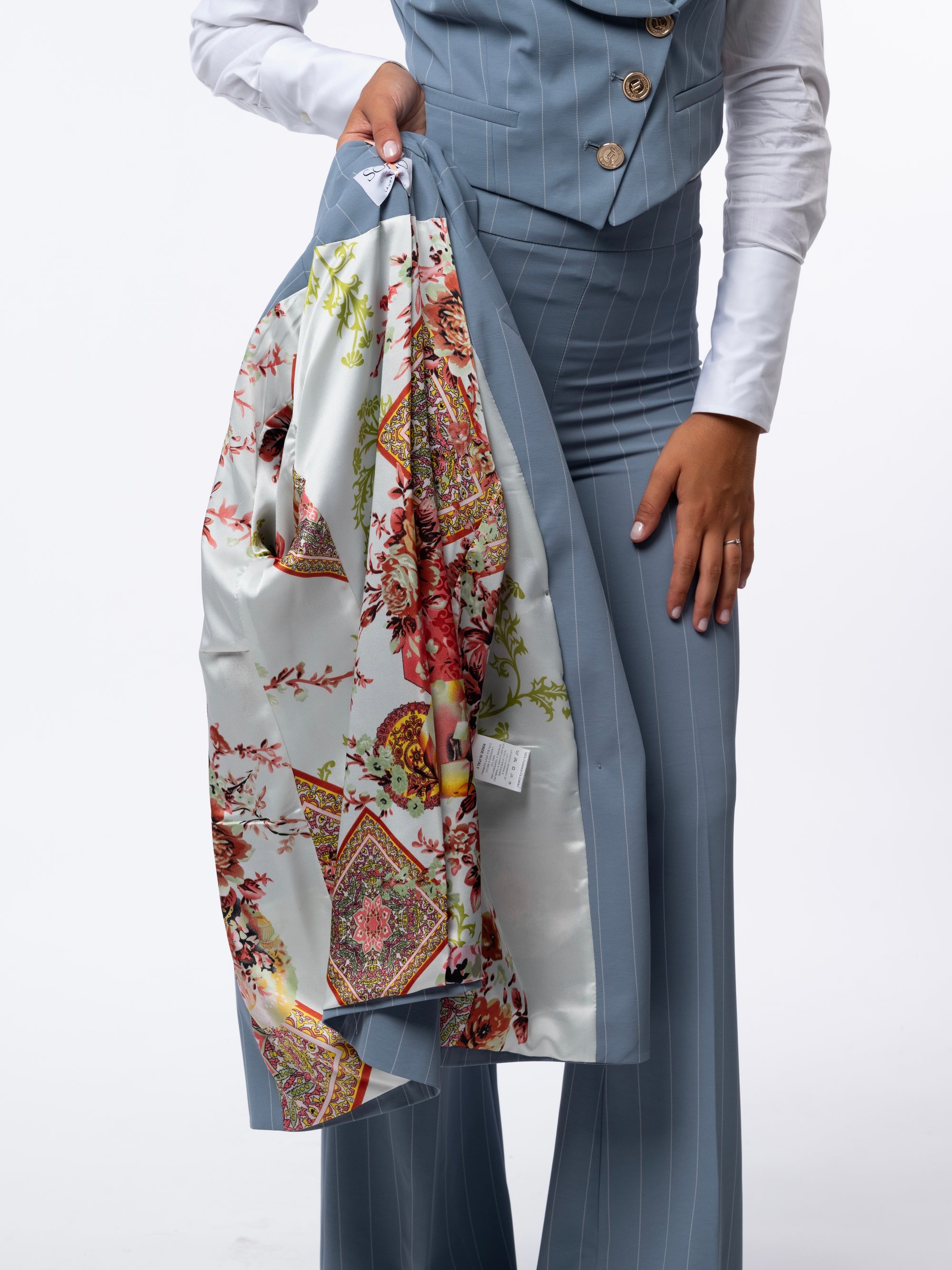 Tailleur tre pezzi Classic gessato acqua marina