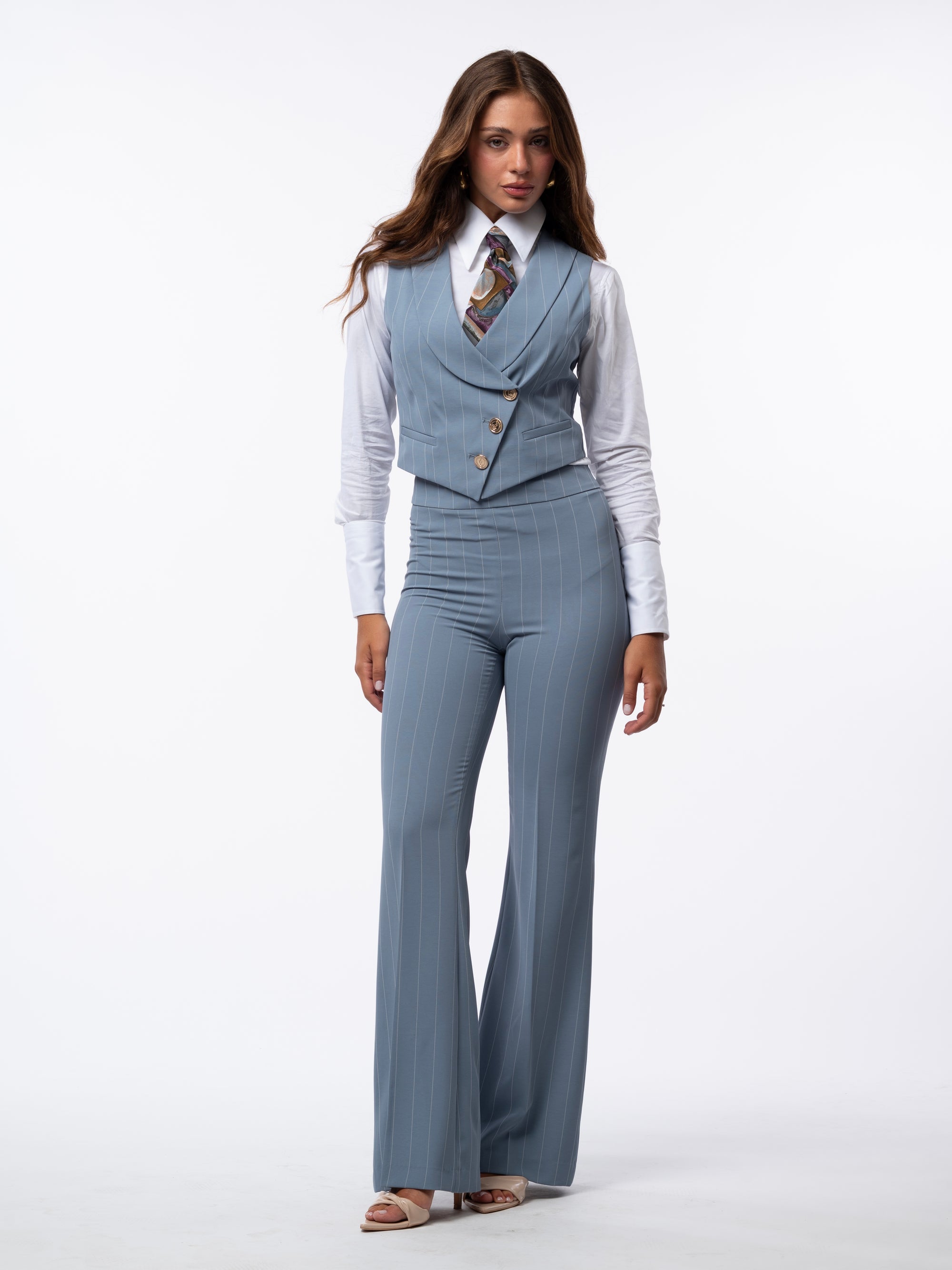 Tailleur tre pezzi Classic gessato acqua marina
