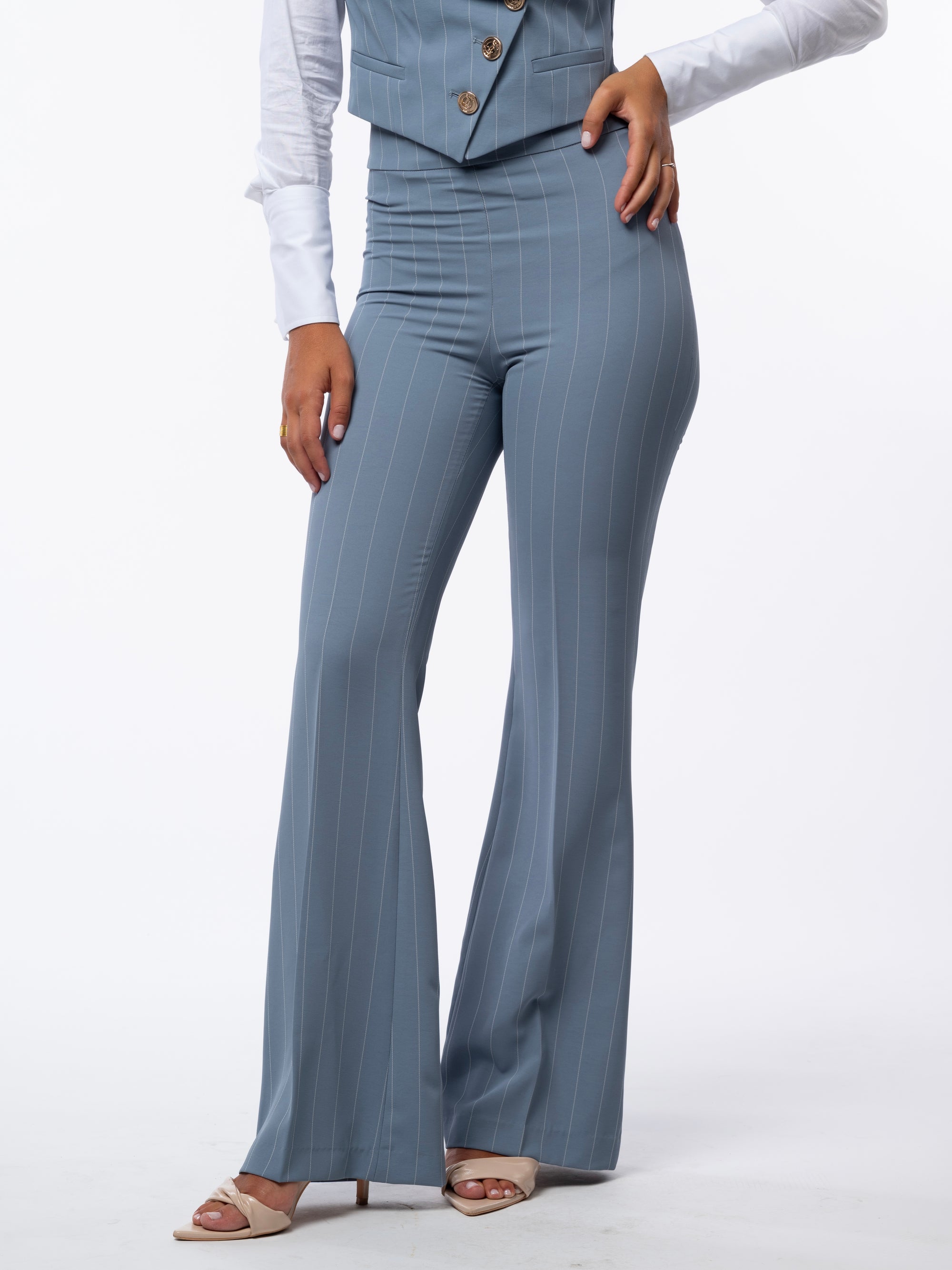 Tailleur tre pezzi Classic gessato acqua marina