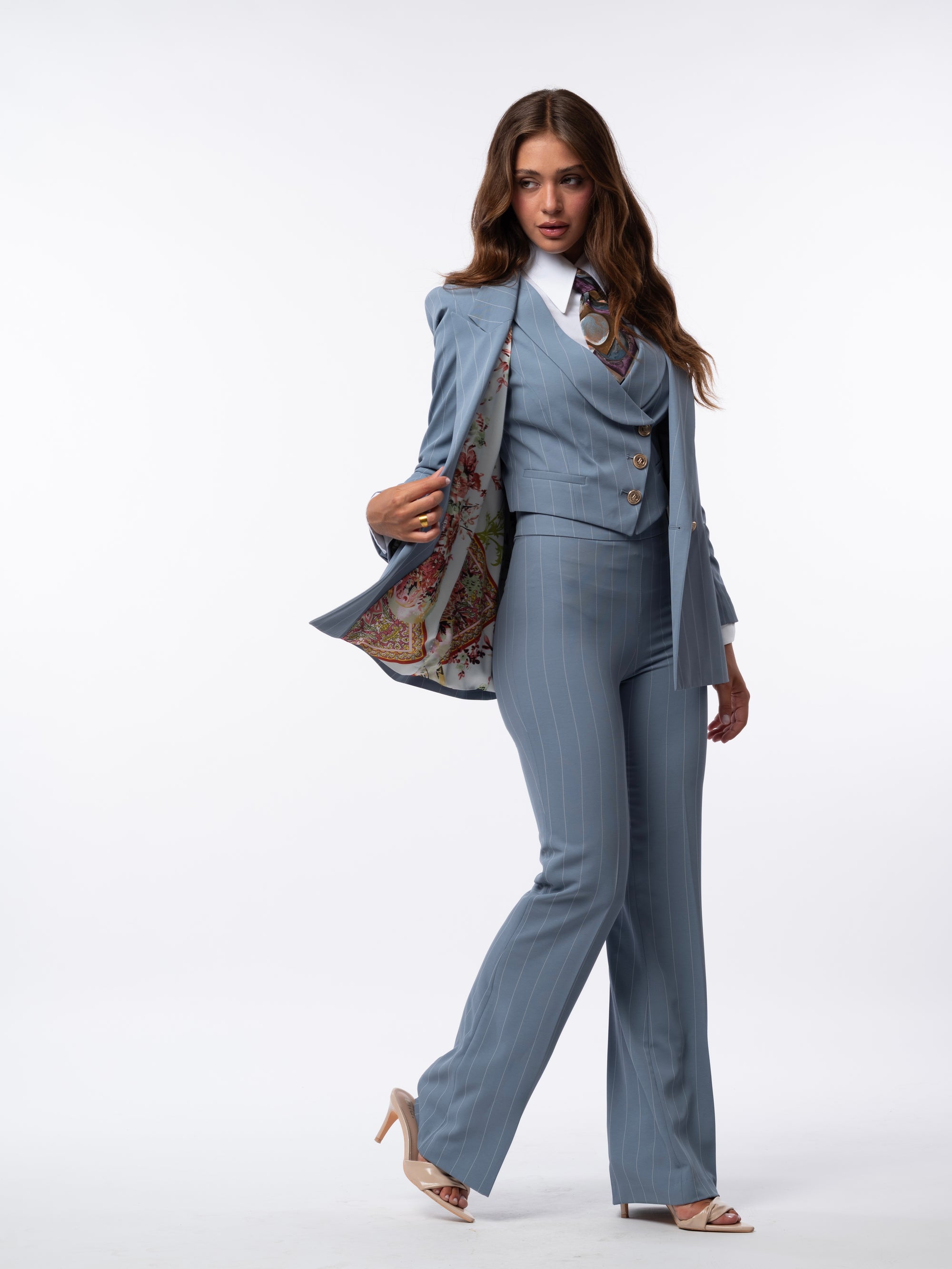Tailleur tre pezzi Classic gessato acqua marina