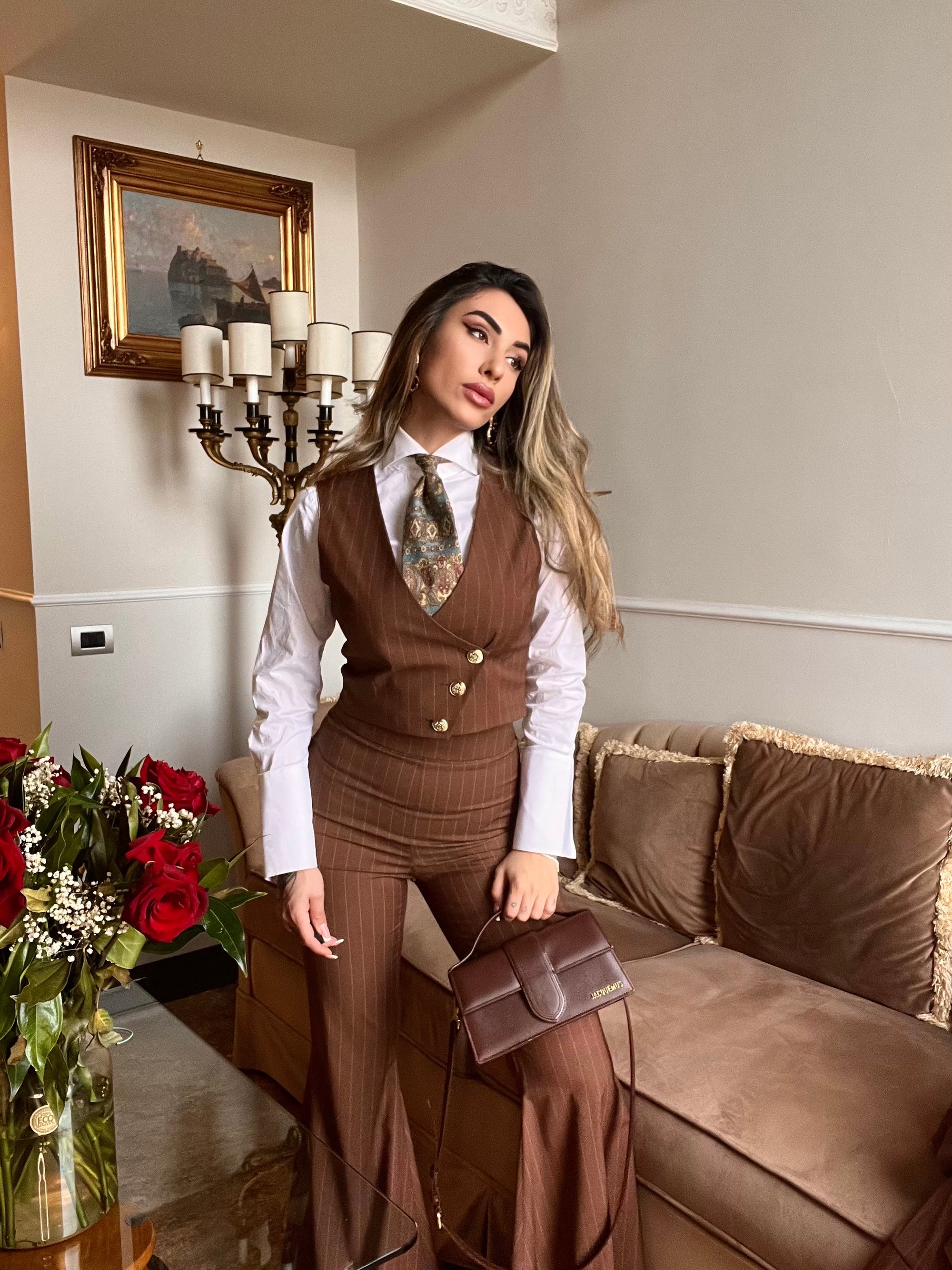 Tailleur tre pezzi Jolie gessato cacao