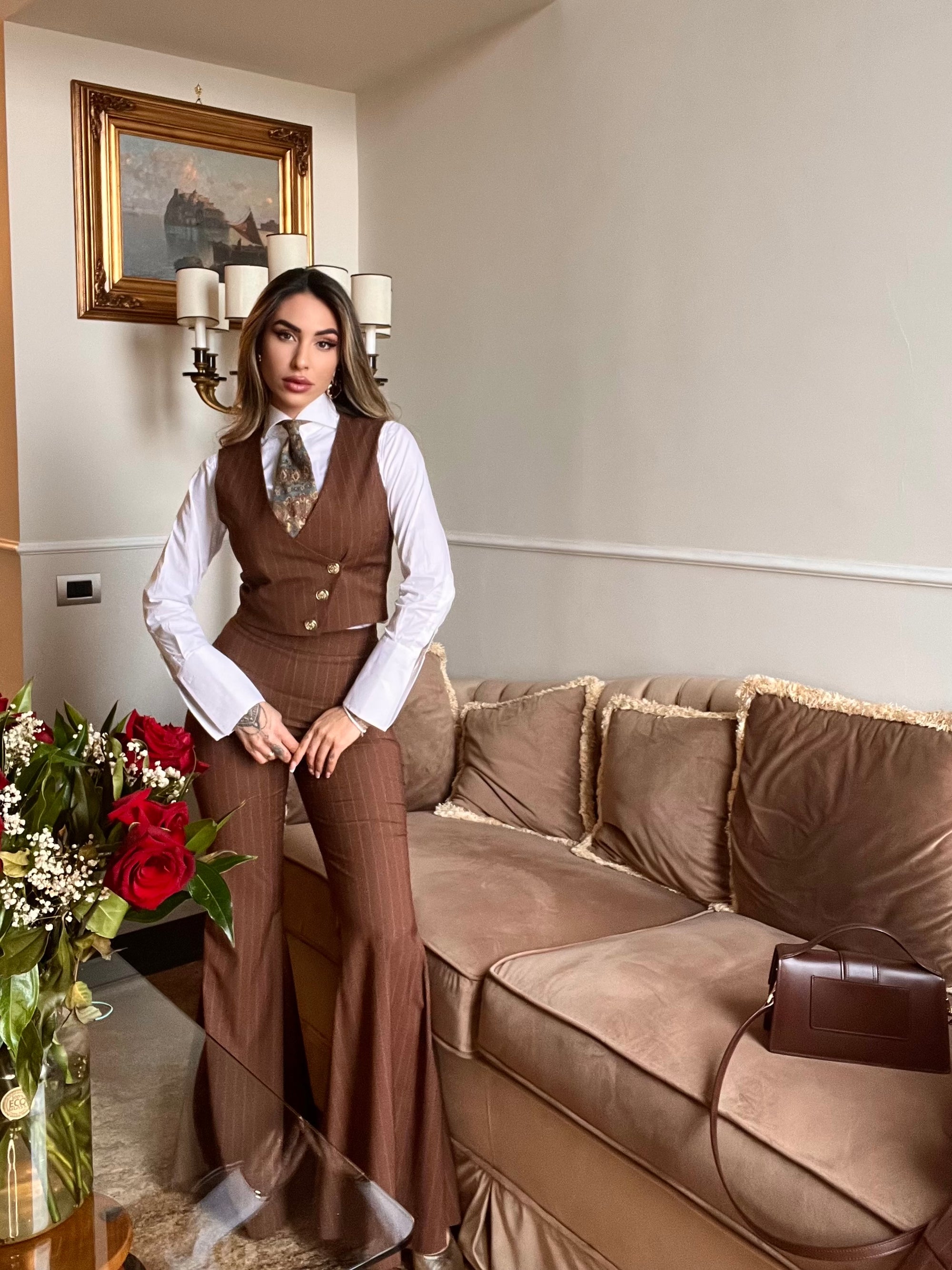 Tailleur tre pezzi Jolie gessato cacao